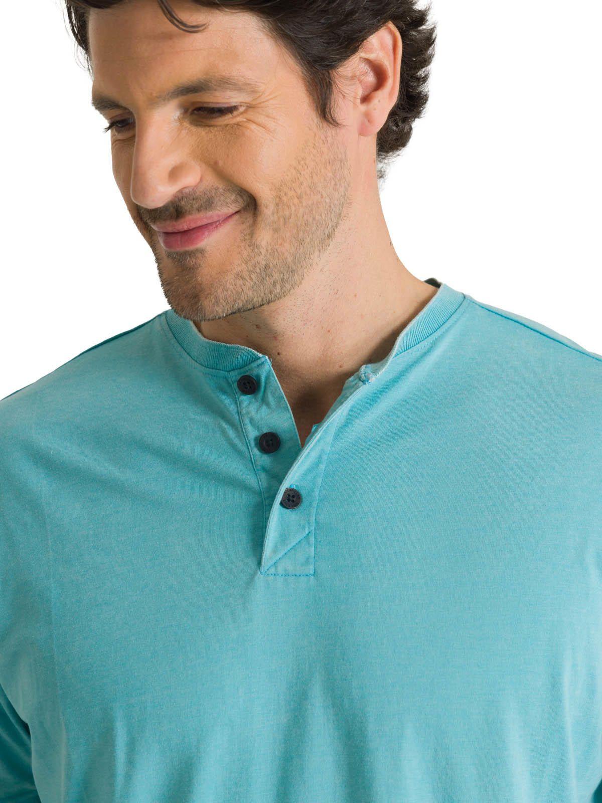 Polera Manga Corta Hombre Henley Burnout Azul Claro-4