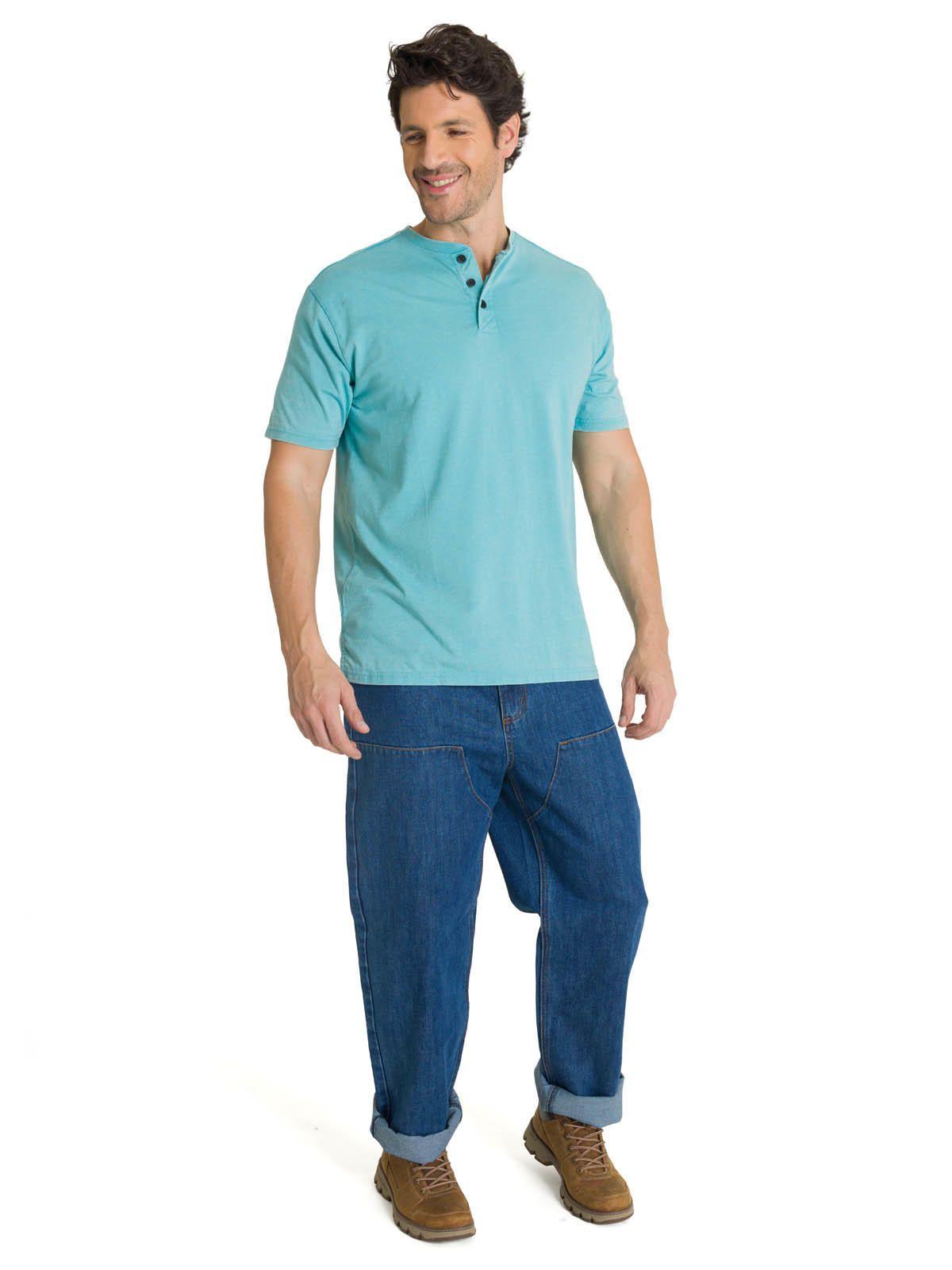 Polera Manga Corta Hombre Henley Burnout Azul Claro-5