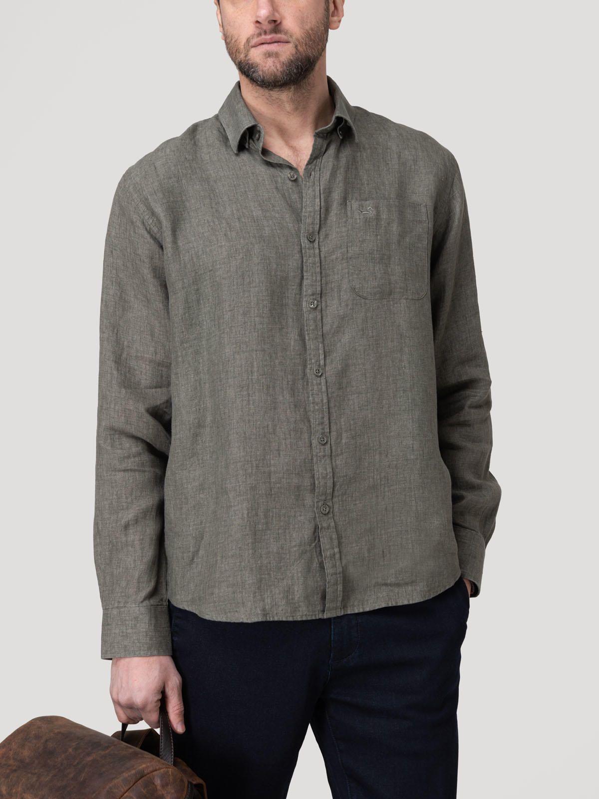 Camisa Lino Orgánico Hombre Claslinen Verde-4