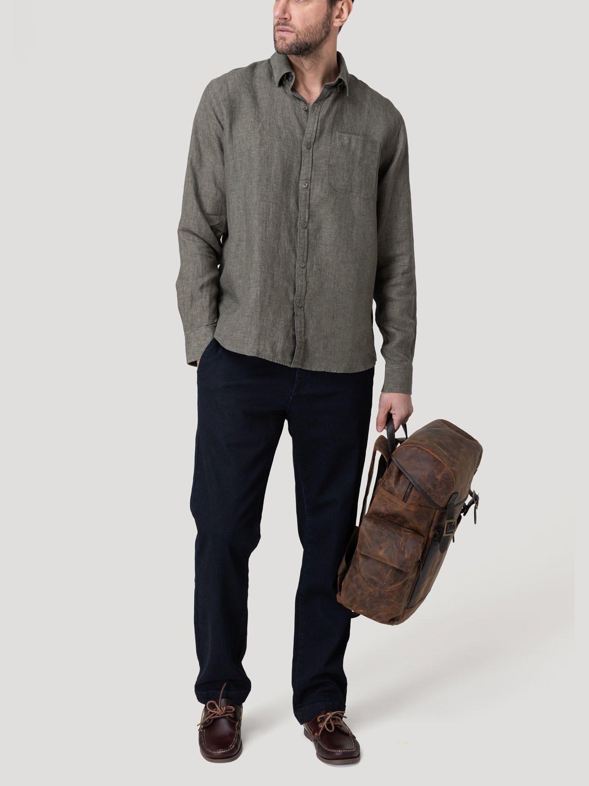 Camisa Lino Orgánico Hombre Claslinen Verde-7