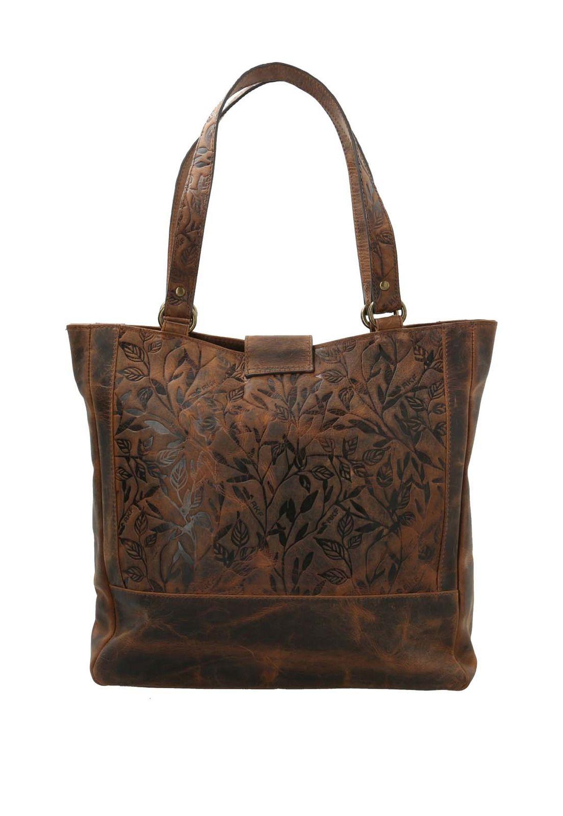 Cartera Cuero Mujer Oh Flower Tote Chocolate-2