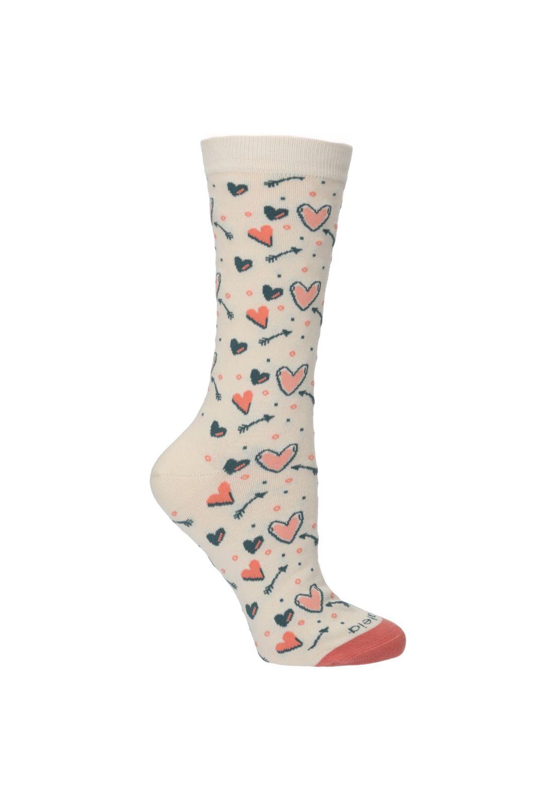 Calcetín Mujer Hearts Crema-0