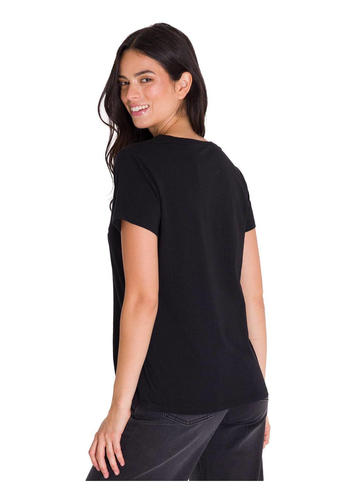 Polera Metallic Script V-Neck Mujer Negra-3