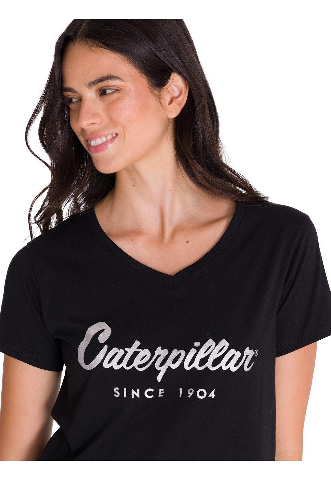Polera Metallic Script V-Neck Mujer Negra-4