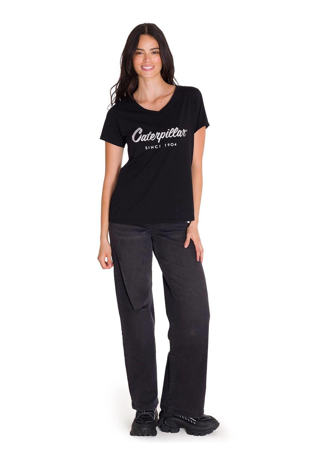 Polera Metallic Script V-Neck Mujer Negra-5