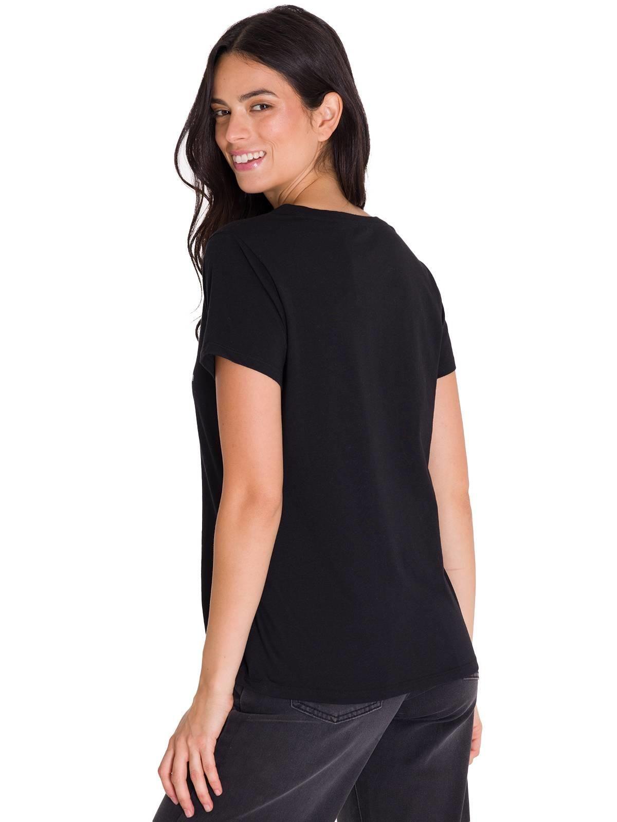 Polera Metallic Script V-Neck Mujer Negra-3