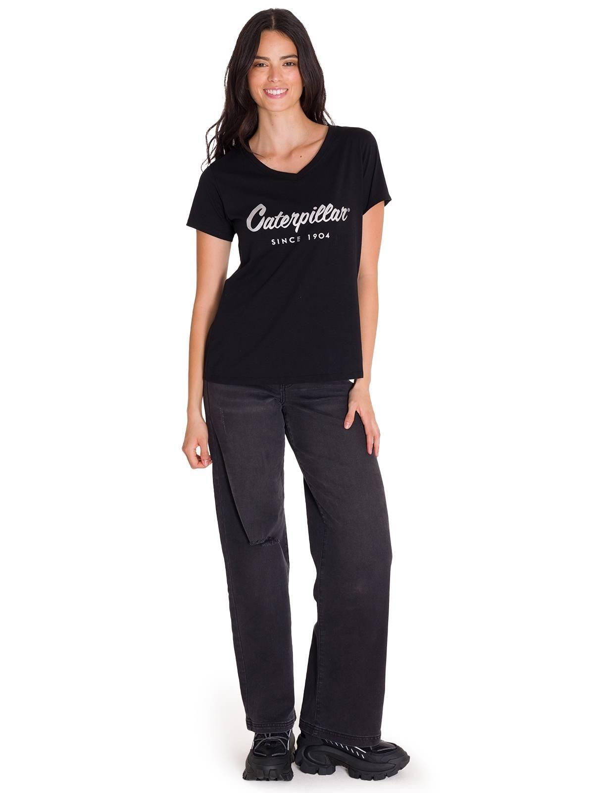Polera Metallic Script V-Neck Mujer Negra-5