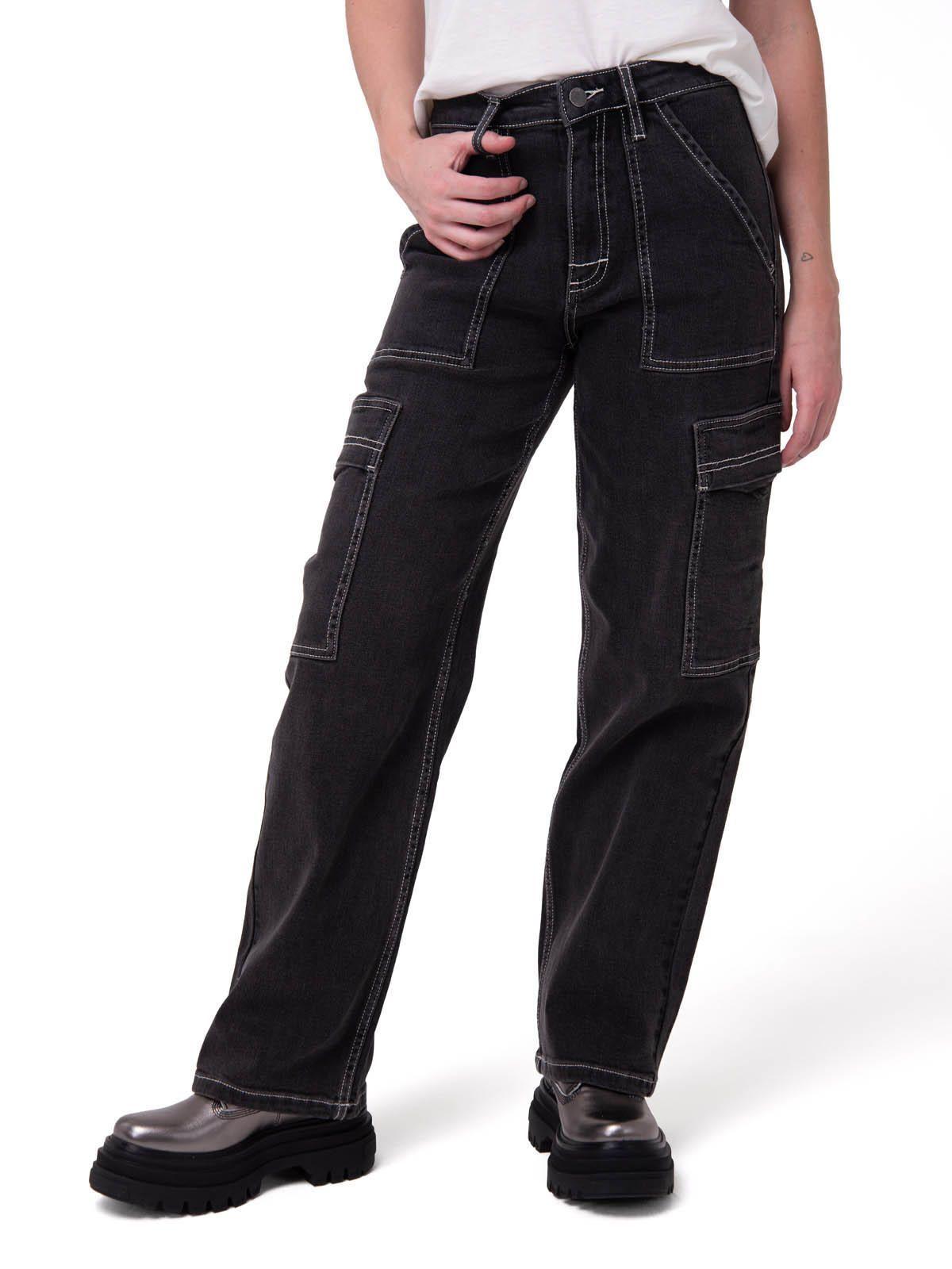 Jeans Cargo Mujer Relaxed Negro-0