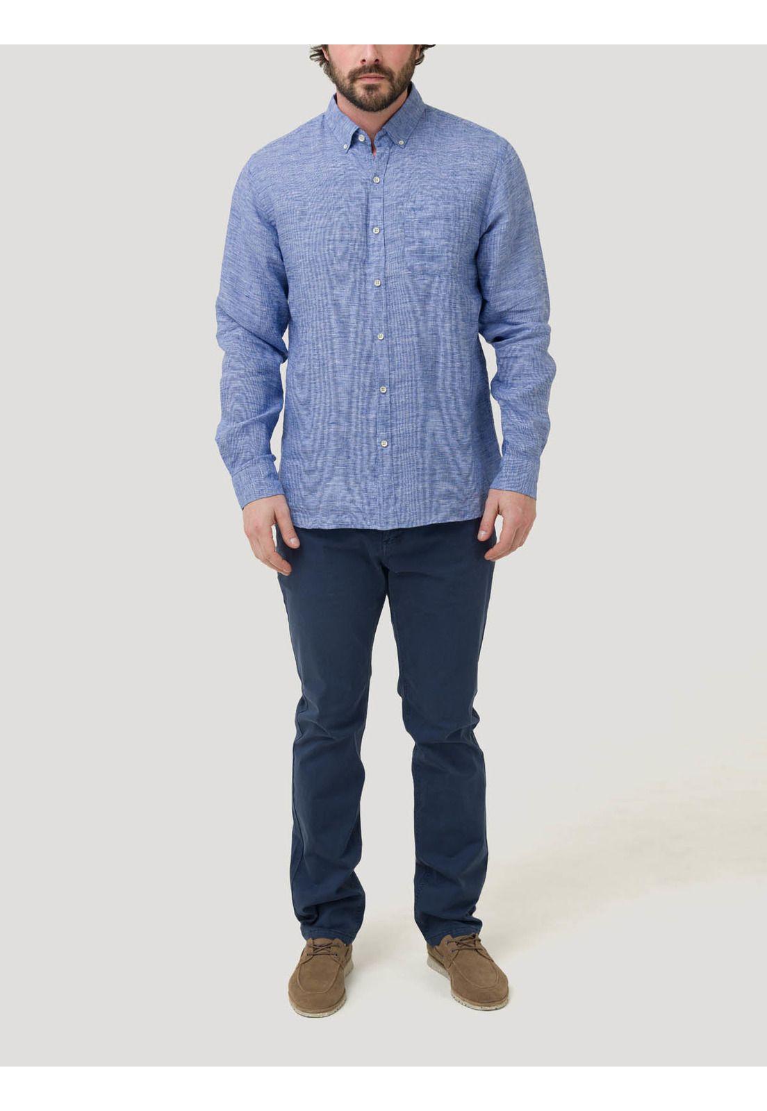 Camisa Lino Orgánico Hombre Linentex Azul-7