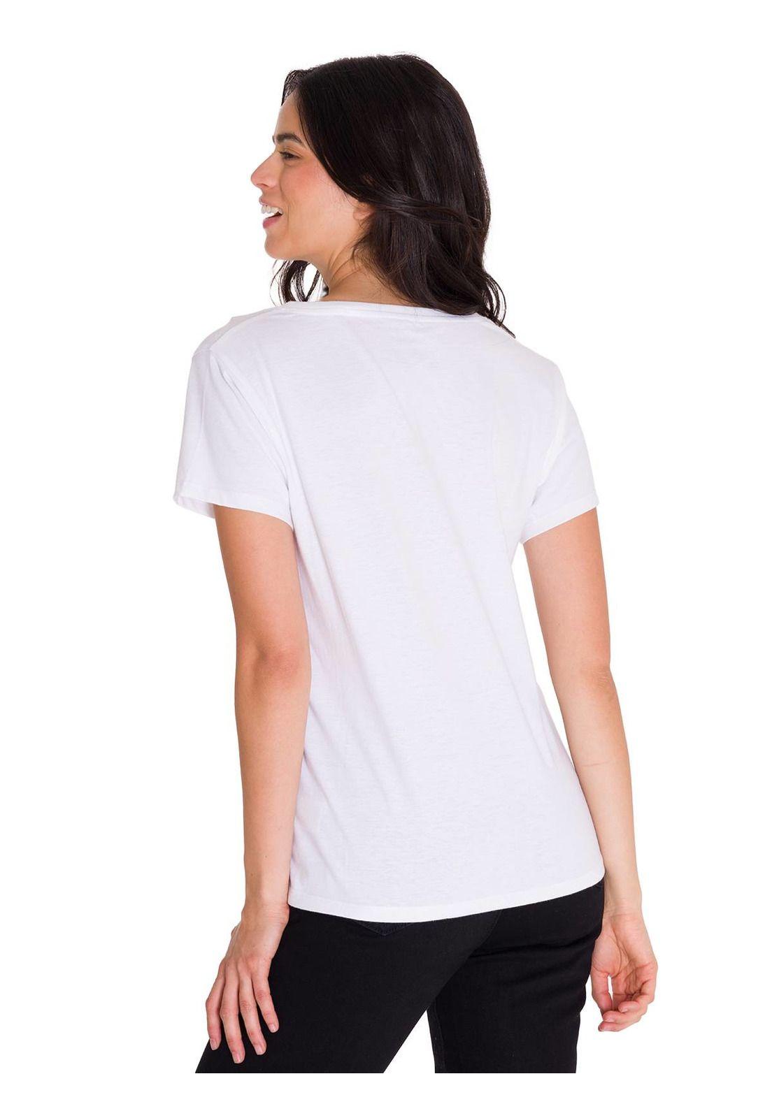 Polera Metallic Script V-Neck Mujer Blanca-3