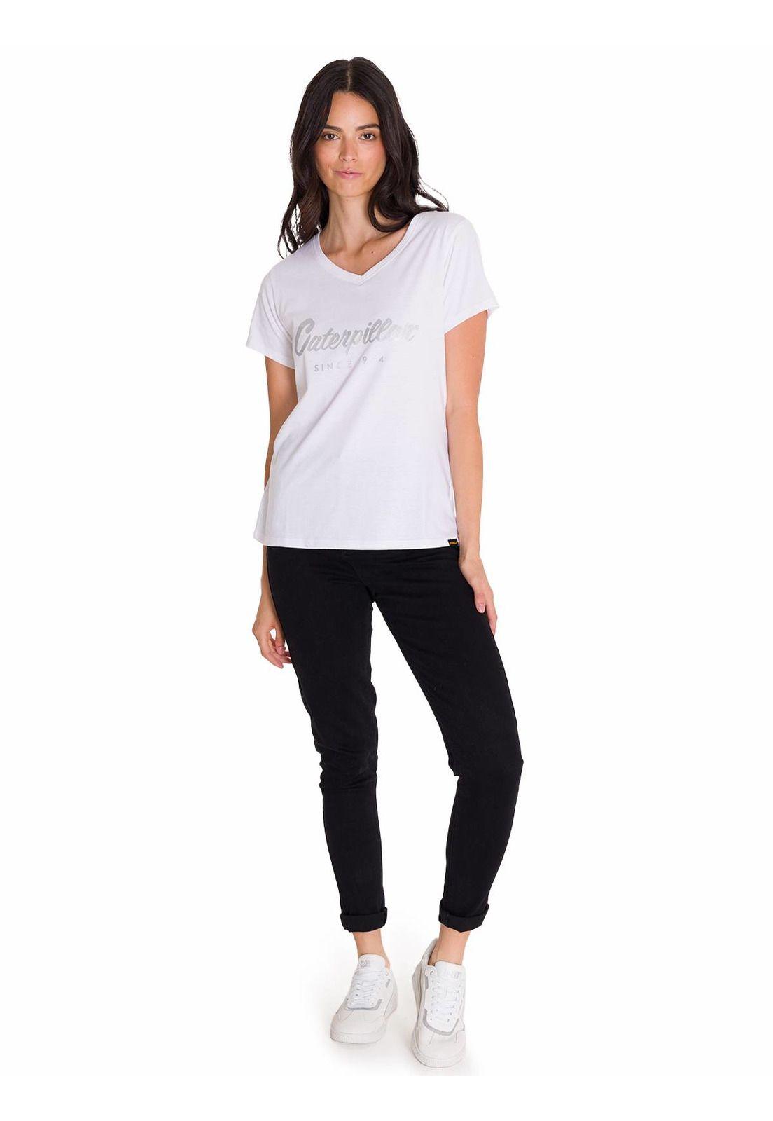Polera Metallic Script V-Neck Mujer Blanca-5