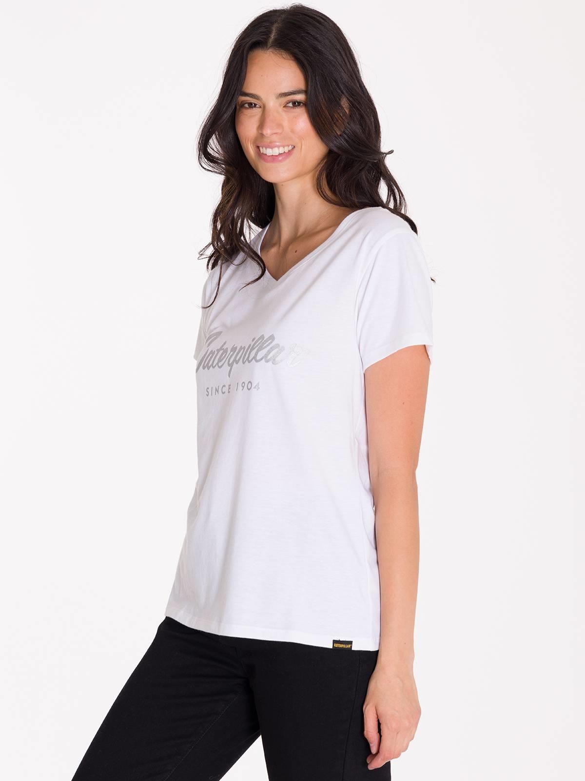 Polera Metallic Script V-Neck Mujer Blanca-0