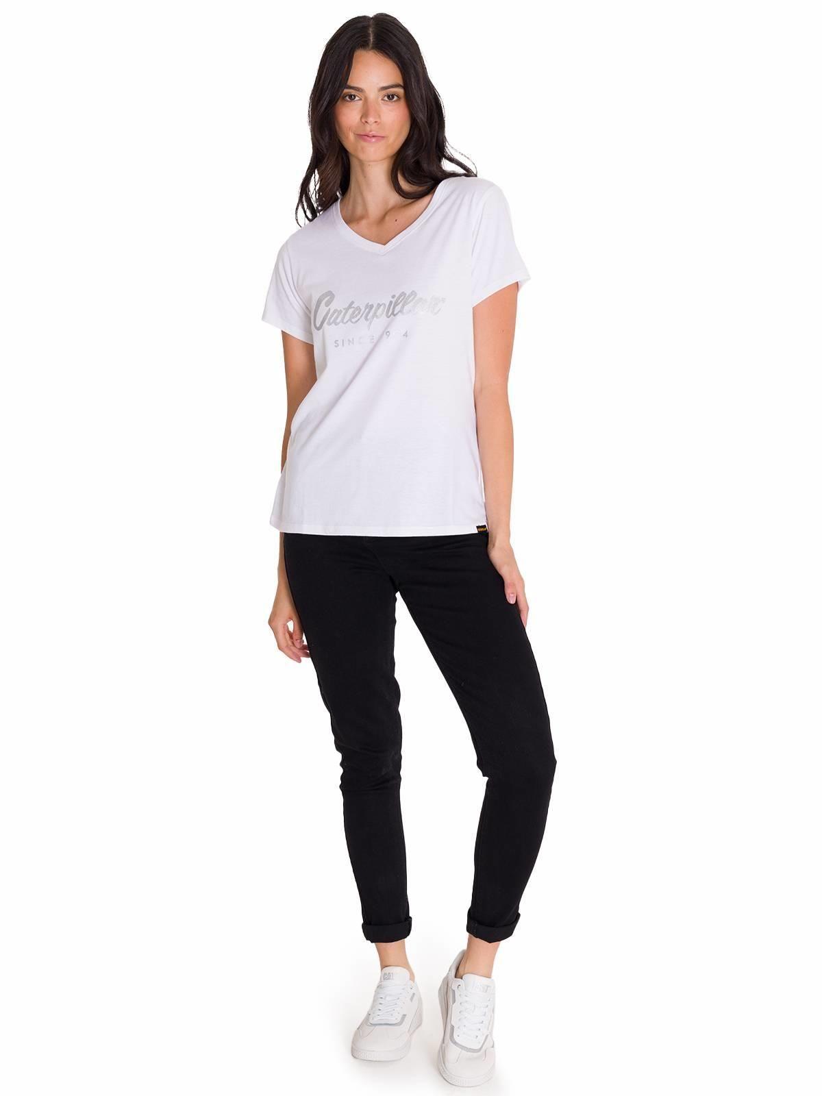 Polera Metallic Script V-Neck Mujer Blanca-5