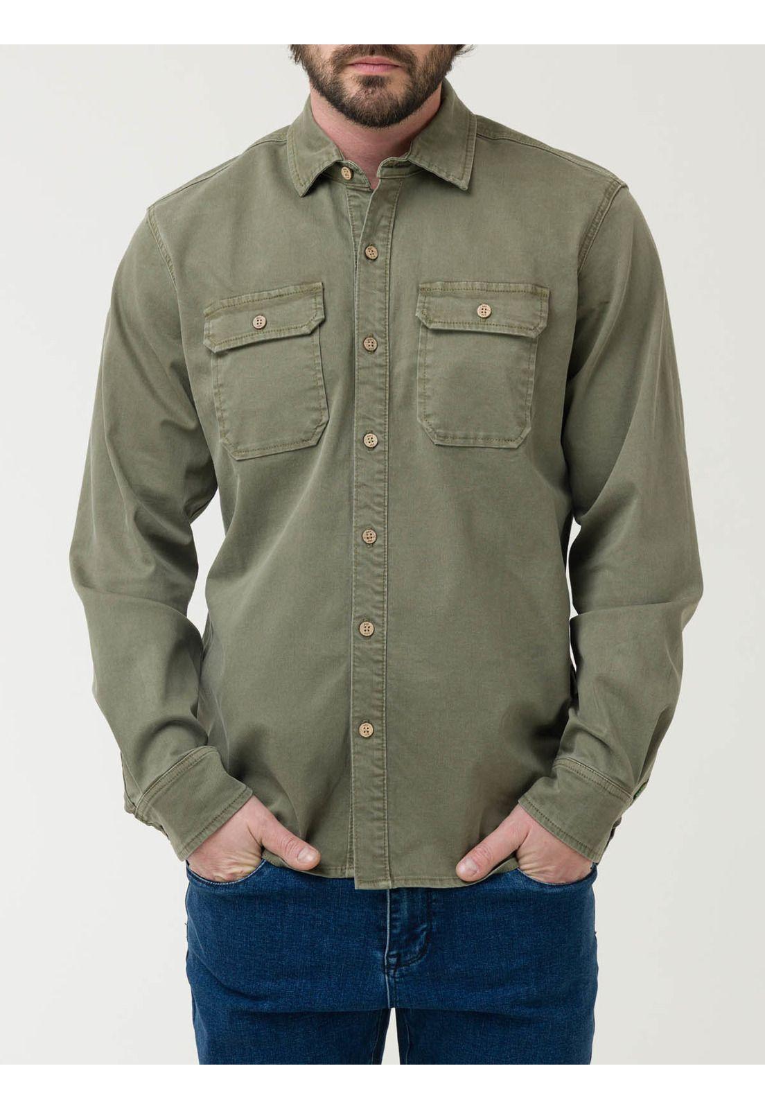 Camisa Algodón Hombre Denim Verde-4
