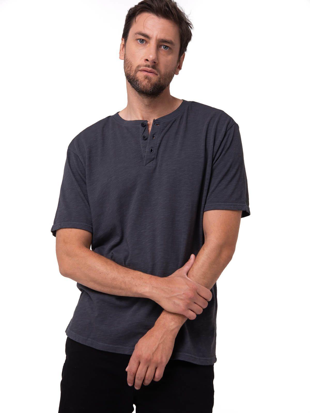 Polera Manga Corta Henley Hombre Slub Knit Negro-0