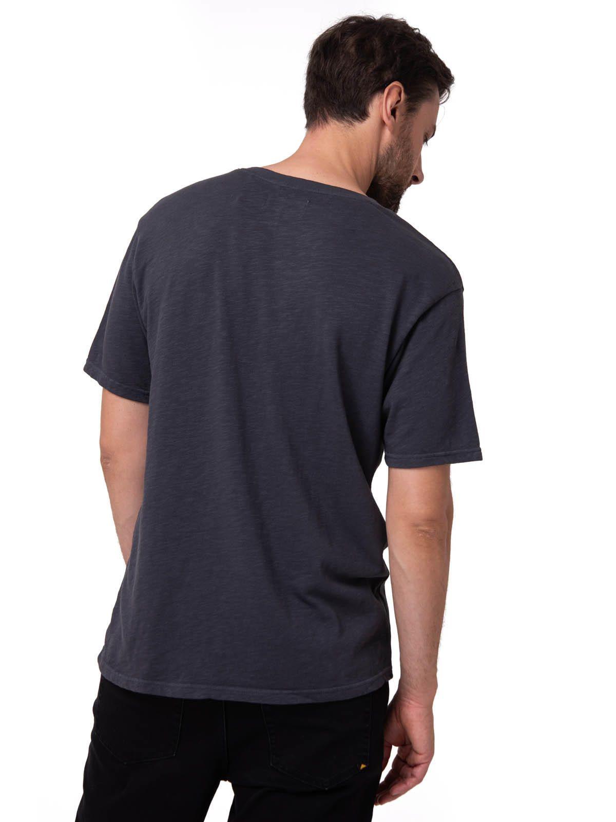 Polera Manga Corta Henley Hombre Slub Knit Negro-1