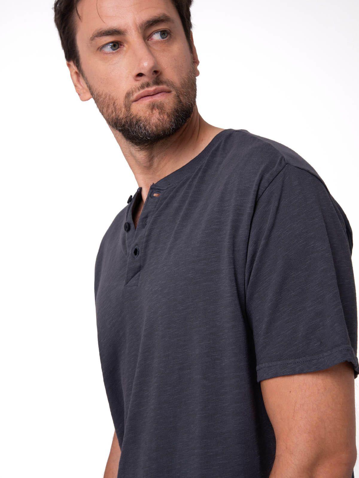 Polera Manga Corta Henley Hombre Slub Knit Negro-3