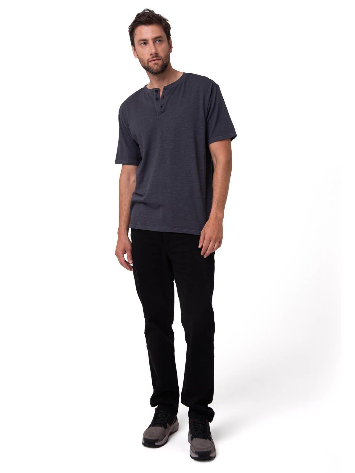 Polera Manga Corta Henley Hombre Slub Knit Negro-4