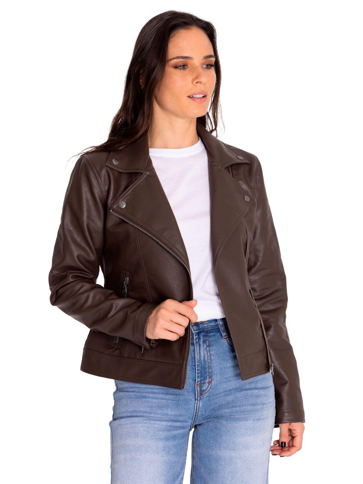 Chaqueta cuero vegano Mujer Foundation Faux Leather Café-0