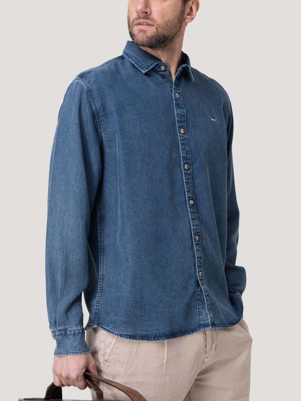 Camisa Tencel Hombre Tencel Azul-4