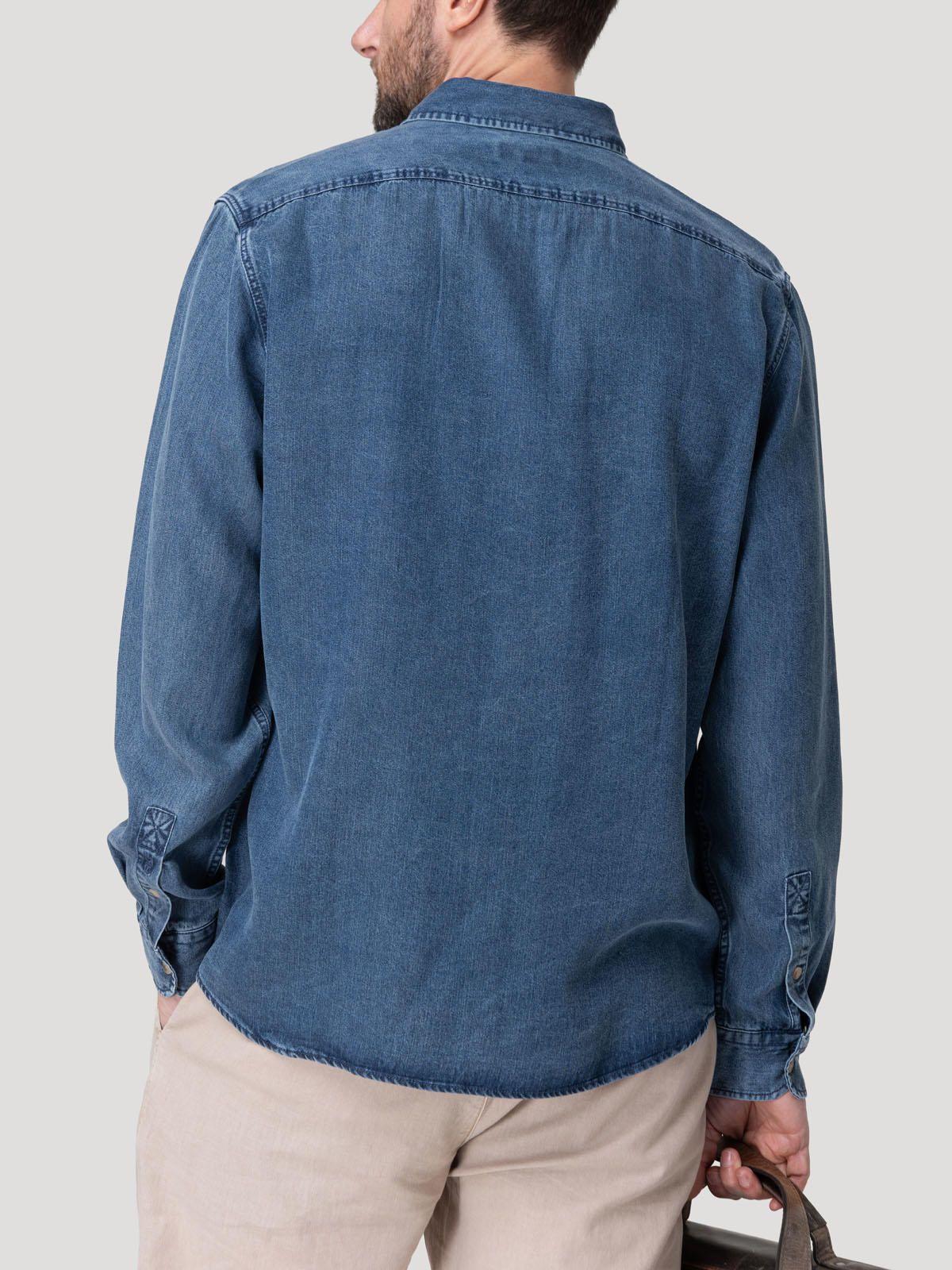 Camisa Tencel Hombre Tencel Azul-5