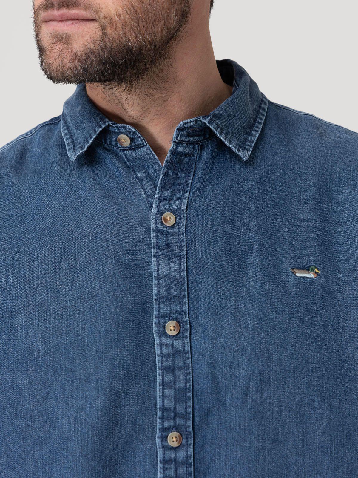Camisa Tencel Hombre Tencel Azul-6