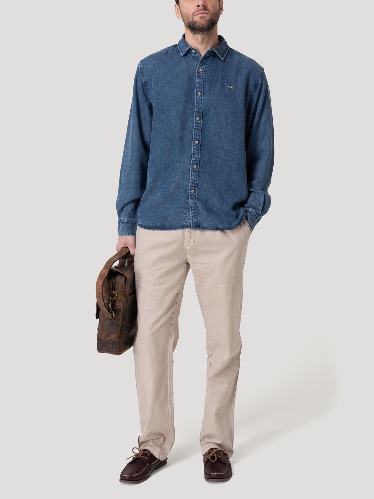 Camisa Tencel Hombre Tencel Azul-7