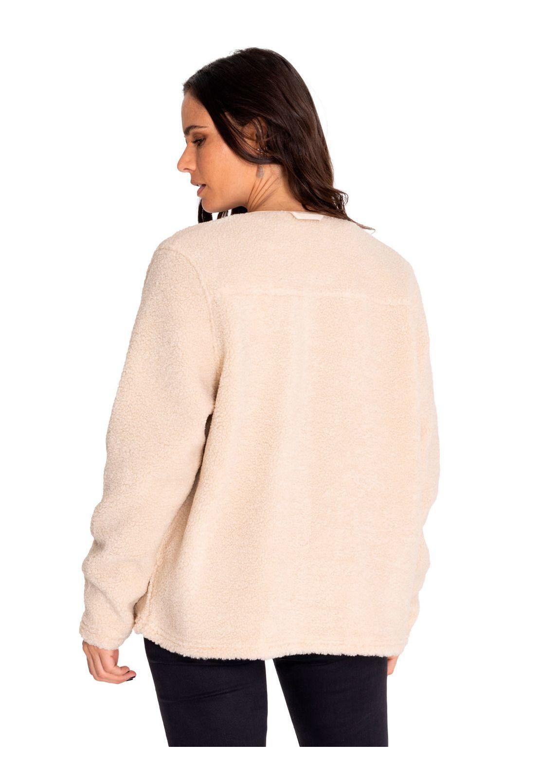 Polar Mujer Long Button Front Sherpa Beige/Crudo-3