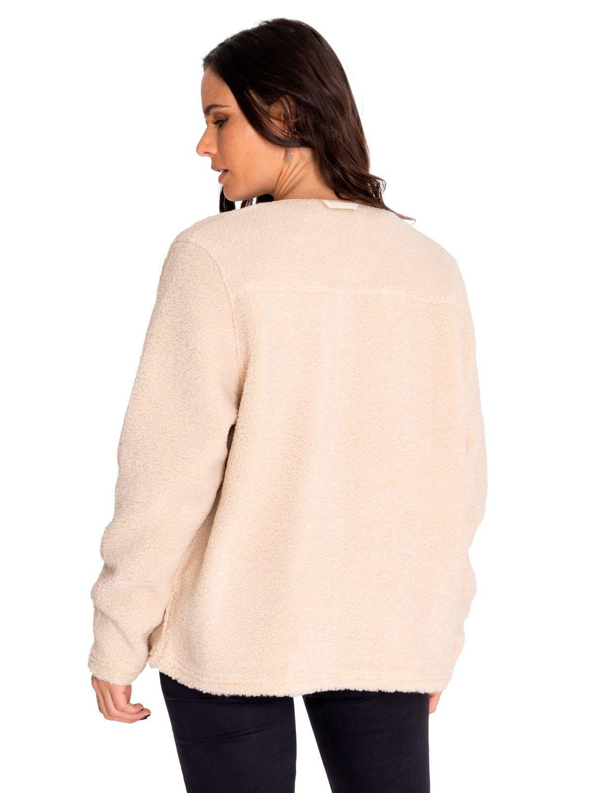Polar Mujer Long Button Front Sherpa Beige/Crudo-3