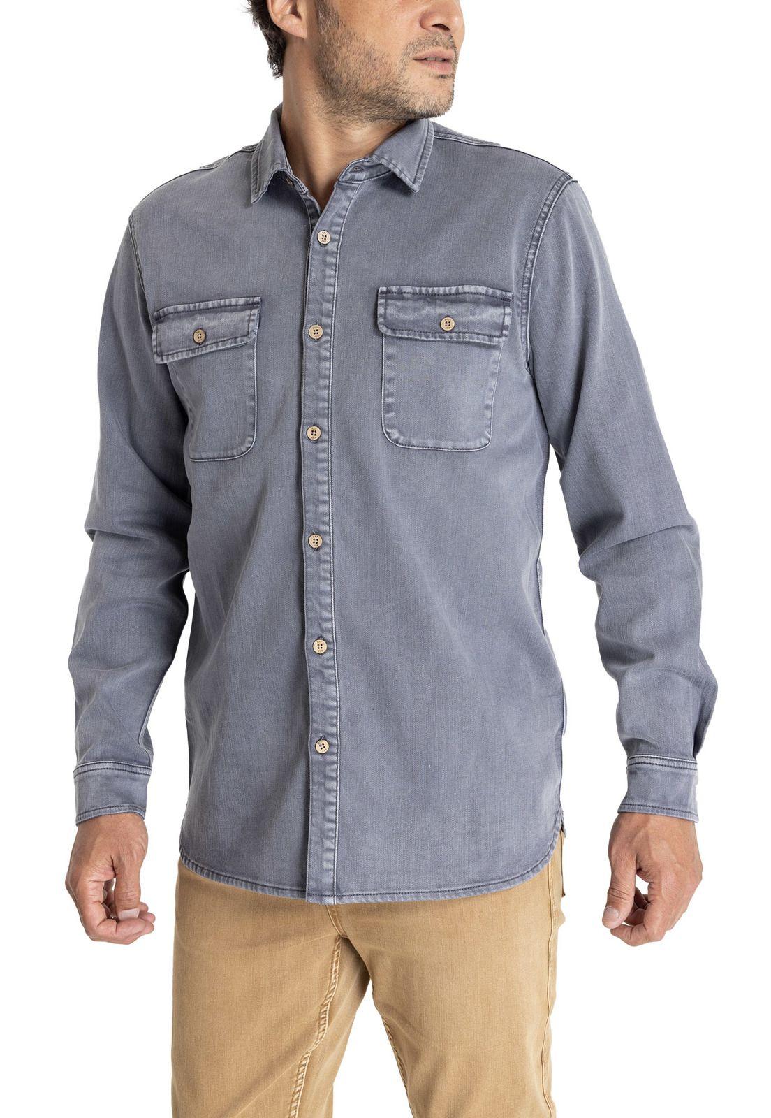 Camisa M/L Hombre Denim Gris-4