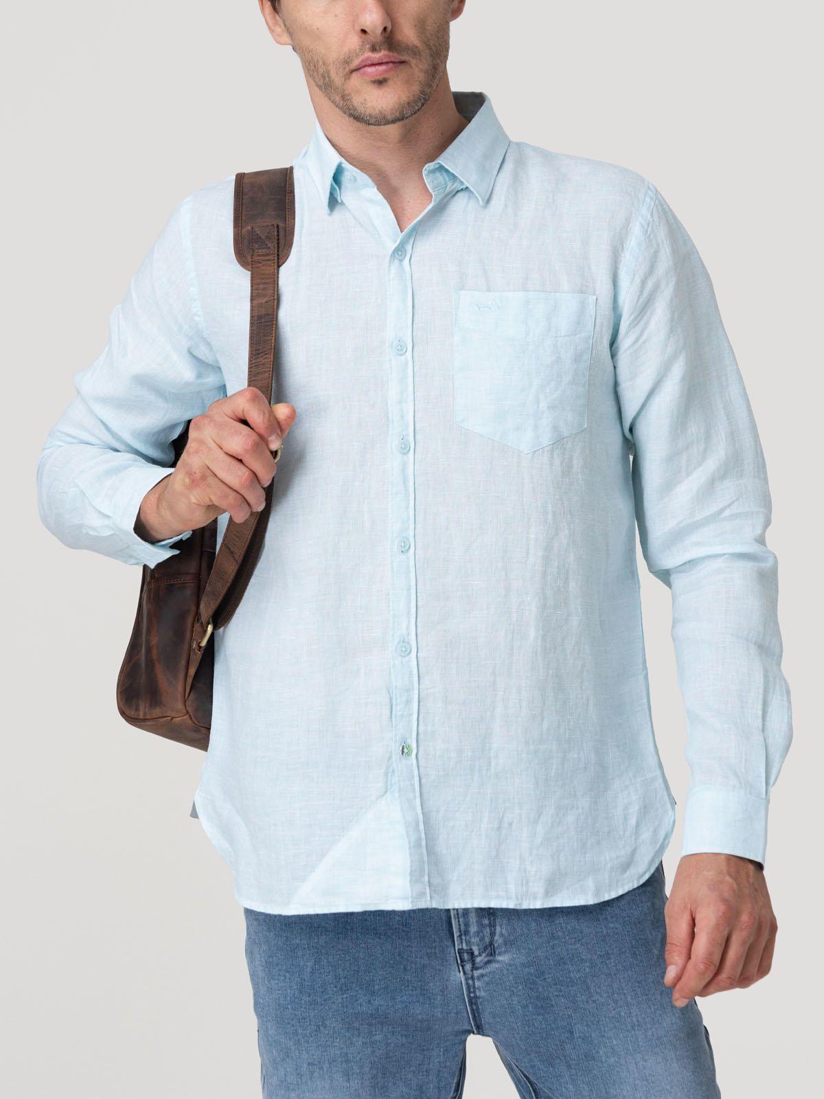 Camisa Lino Orgánico Hombre Linentext Celeste-4