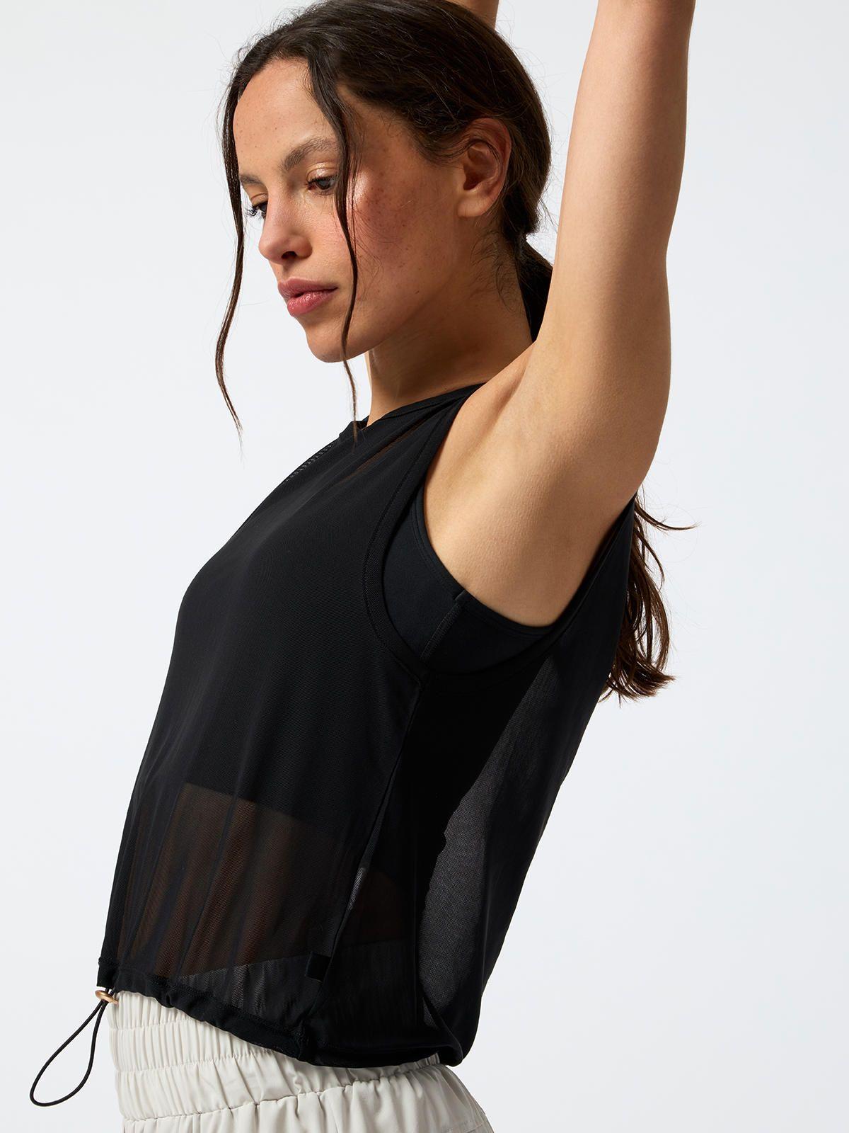 Polera Tank Crop Mesh Rec Negra Mujer-5