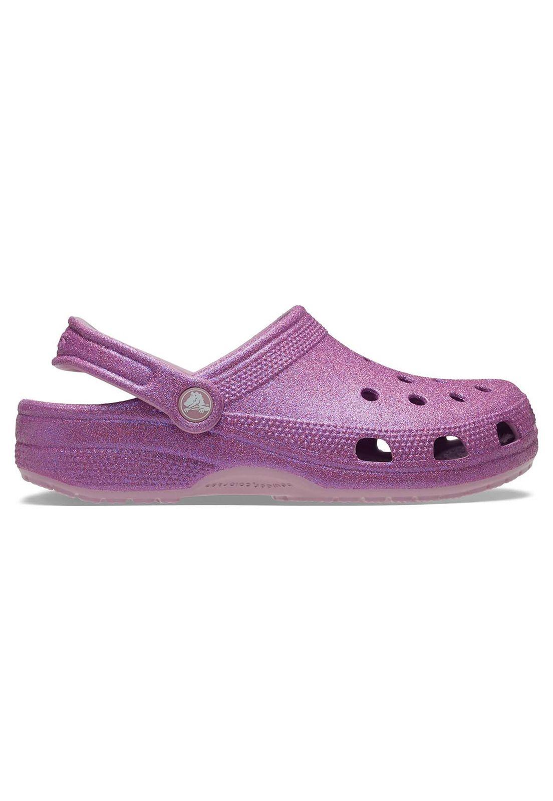 Zueco Crocs Mujer Classic Con Brillos Morado-0