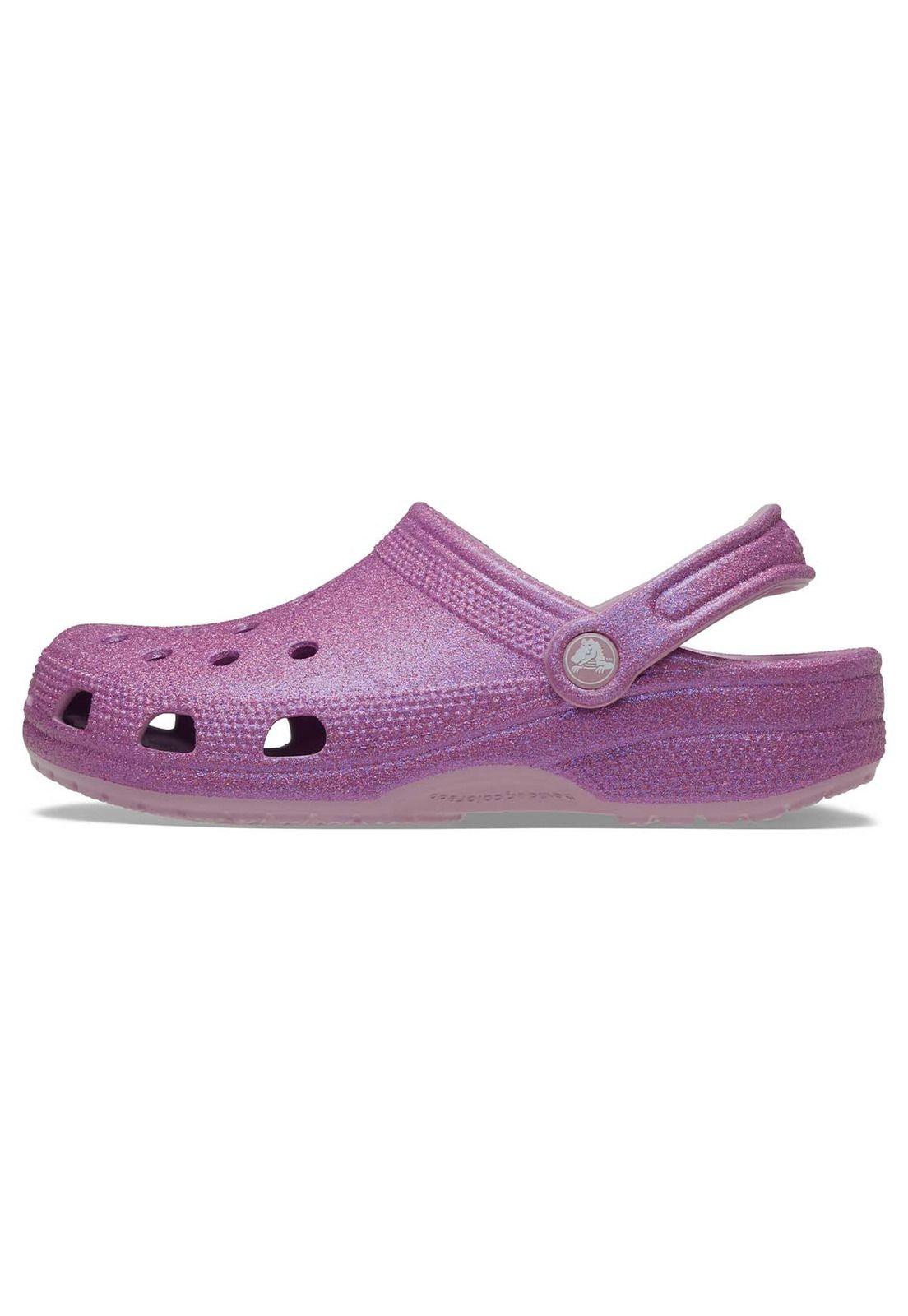 Zueco Crocs Mujer Classic Con Brillos Morado-1