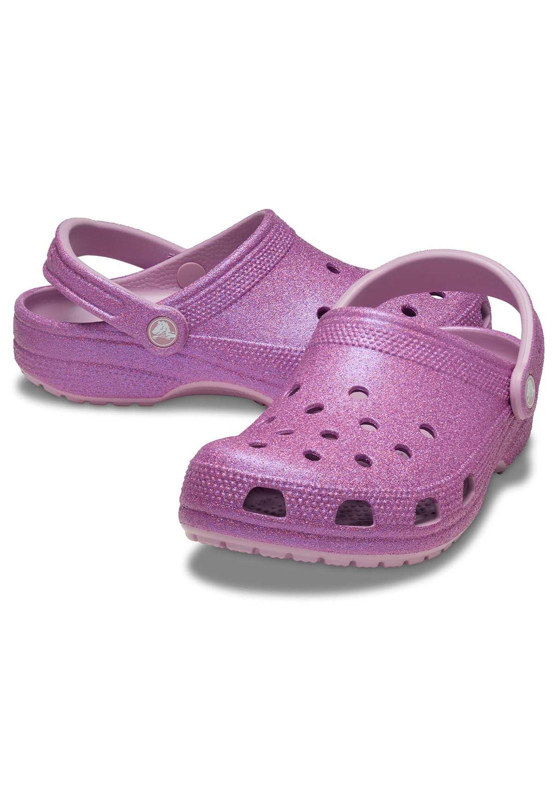 Zueco Crocs Mujer Classic Con Brillos Morado-3