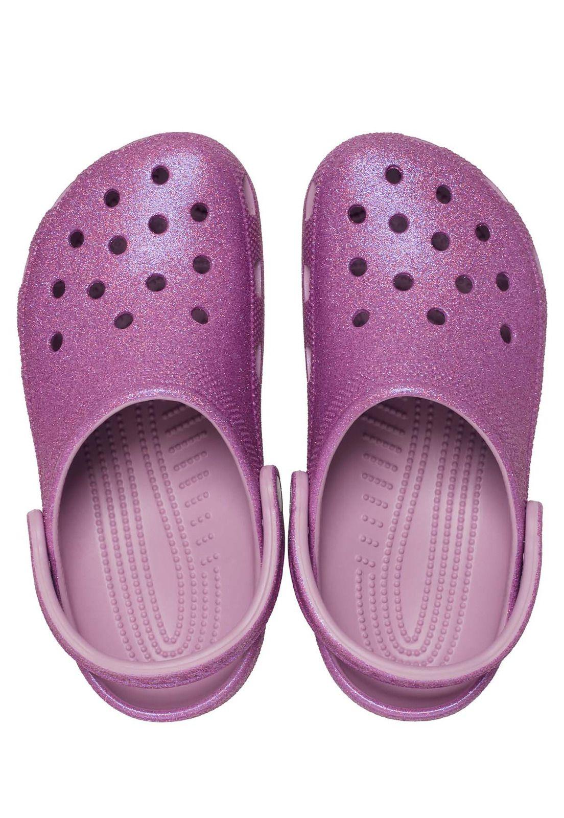 Zueco Crocs Mujer Classic Con Brillos Morado-4