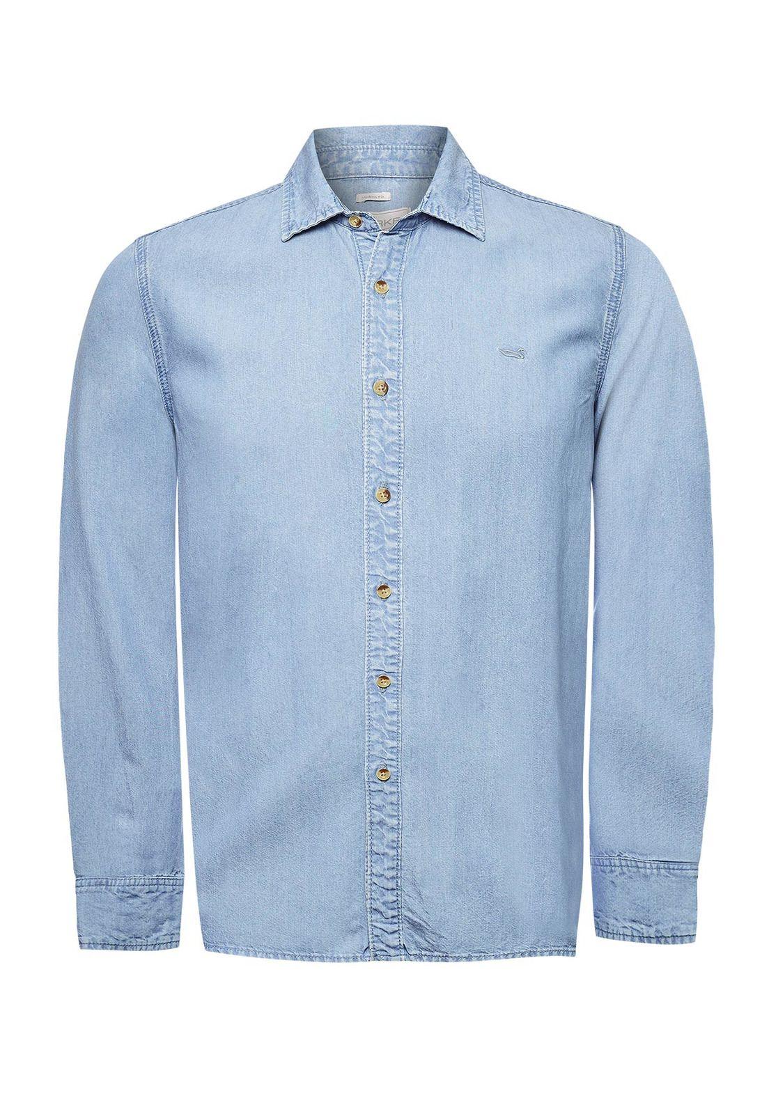 Camisa Tencel Hombre Azul-0
