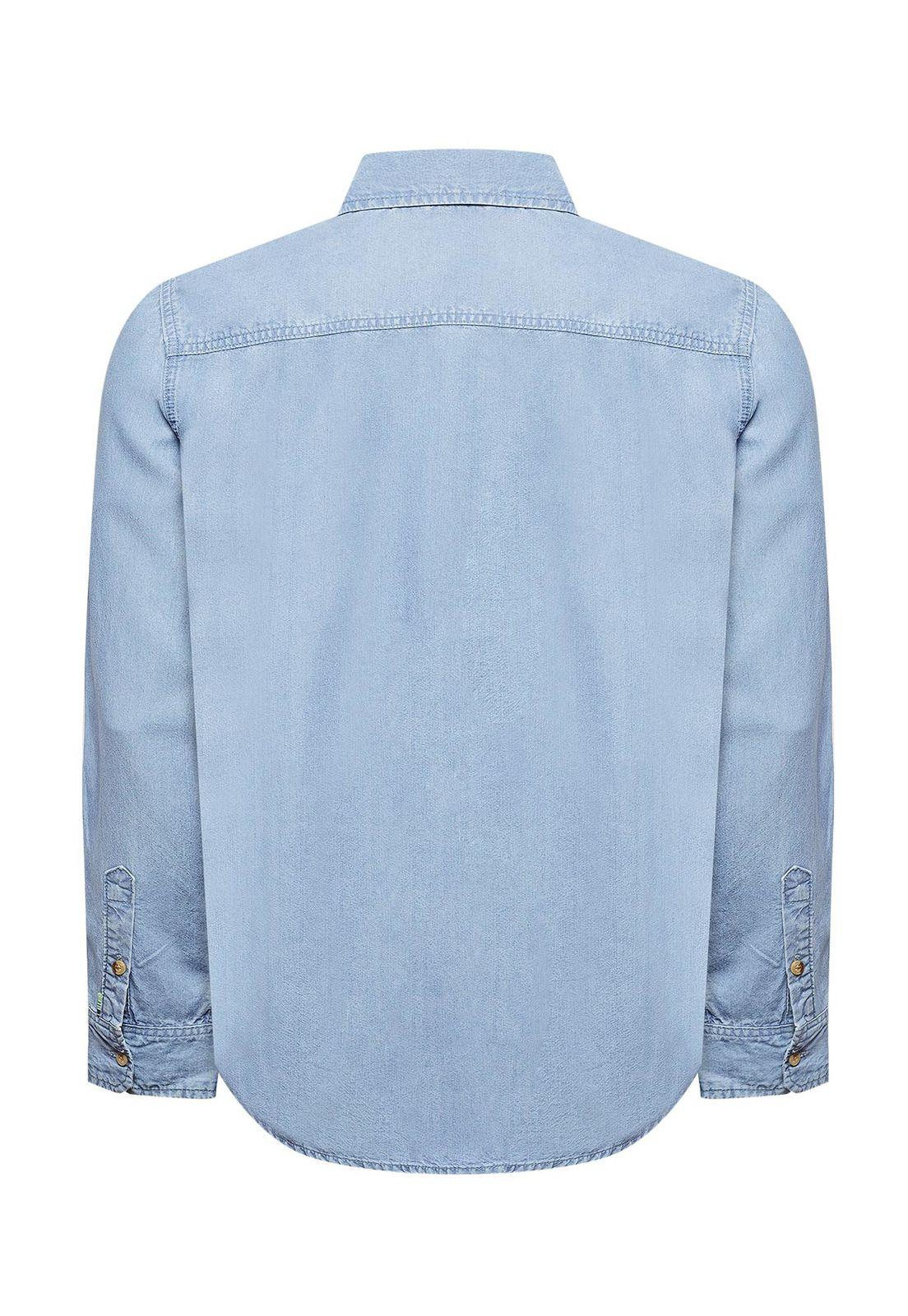 Camisa Tencel Hombre Azul-1