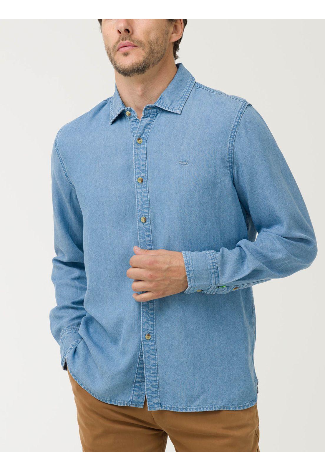 Camisa Tencel Hombre Azul-4