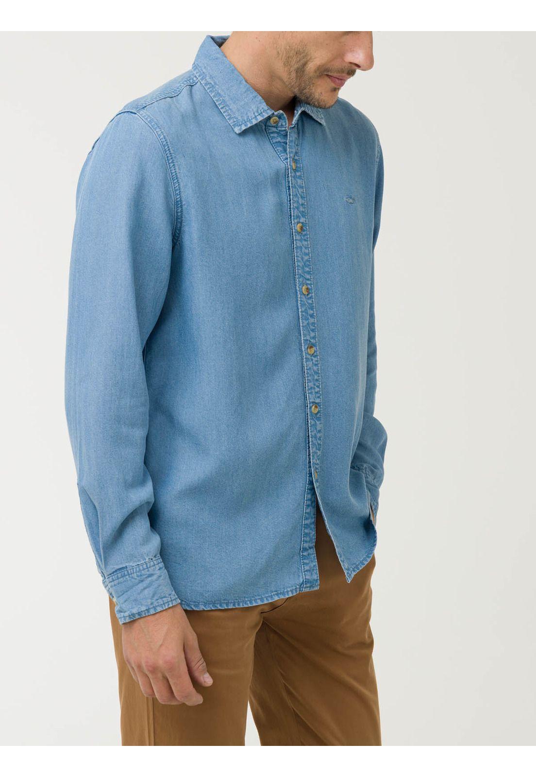 Camisa Tencel Hombre Azul-5