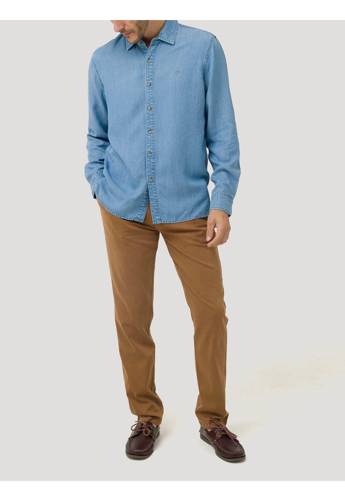 Camisa Tencel Hombre Azul-8