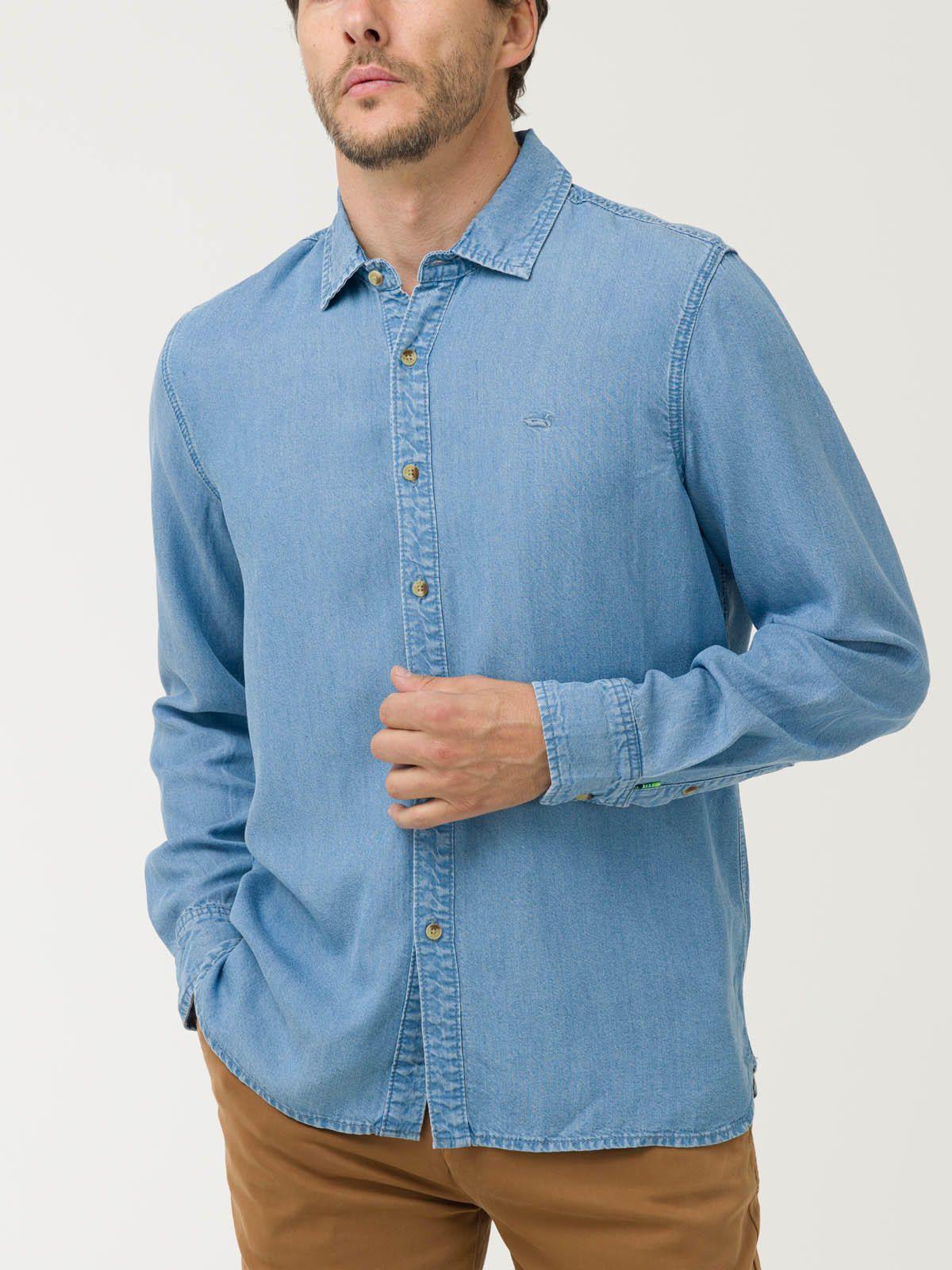 Camisa Tencel Hombre Azul-4