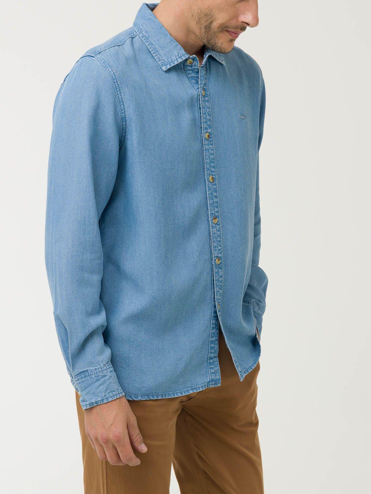 Camisa Tencel Hombre Azul-5