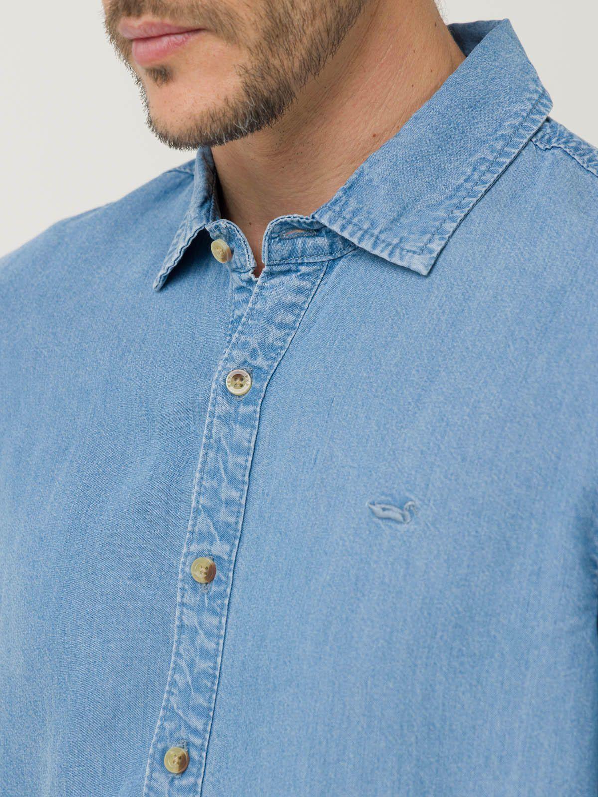 Camisa Tencel Hombre Azul-7
