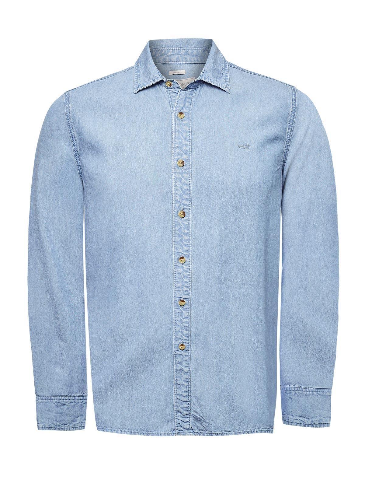 Camisa Tencel Hombre Azul-0