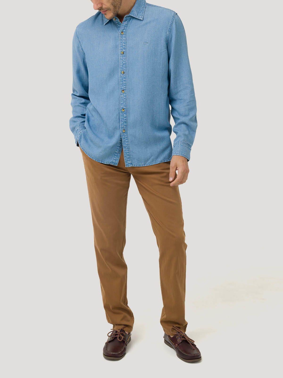 Camisa Tencel Hombre Azul-8