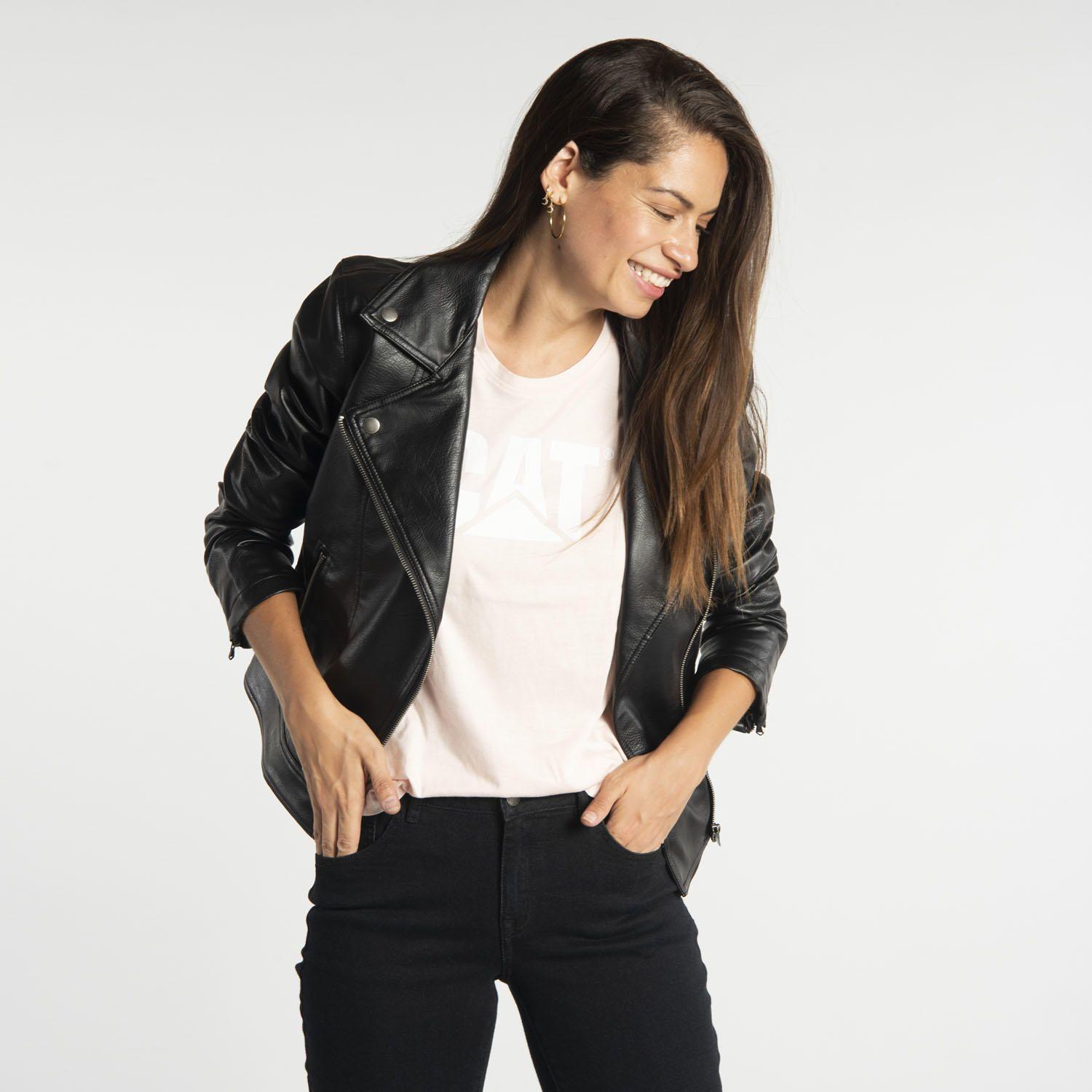 Chaqueta Mujer Faux Leather Moto Jacket Negro-1