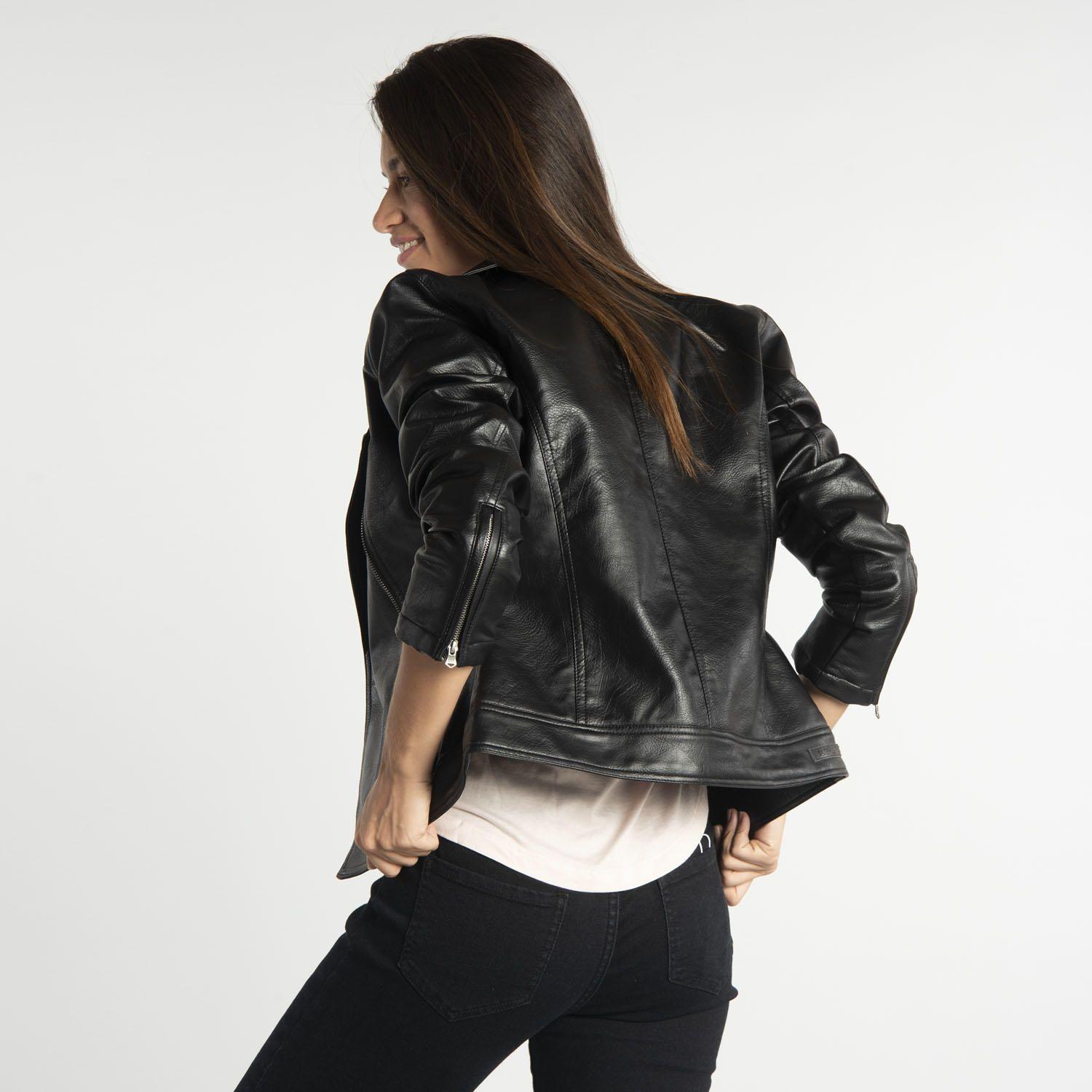 Chaqueta Mujer Faux Leather Moto Jacket Negro-2