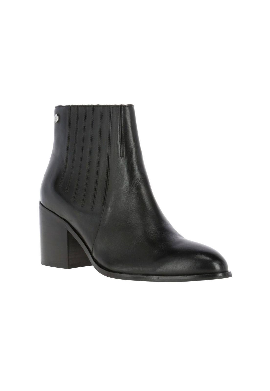 Botin Cuero Mujer Della Negro-0