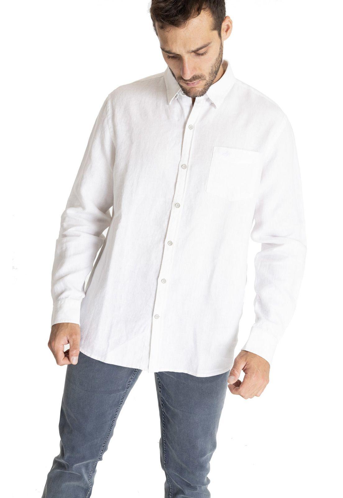 Camisa M/L Hombre Linen Blanco-4